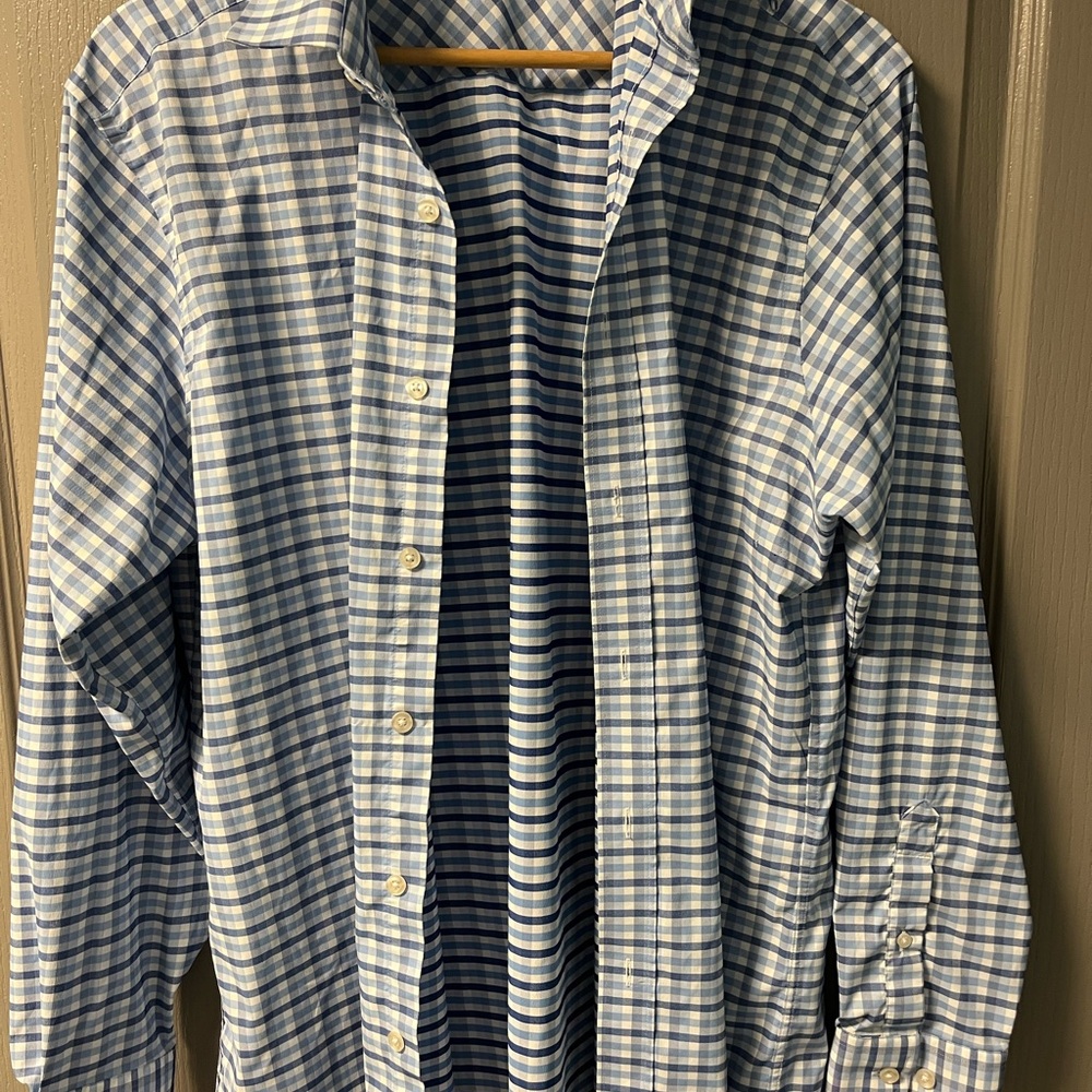 Nautica Blue and White Dress Shirt with Plaid Pattern
